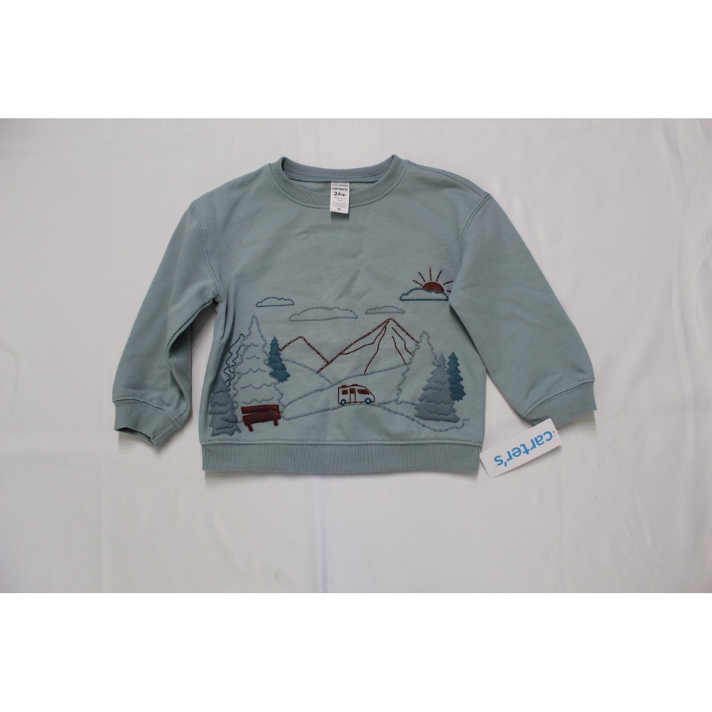 Carters Toddler Boys Blue Mountain Adventure Embroidered Sweatshirt 24M NEW - Picture 1 of 6